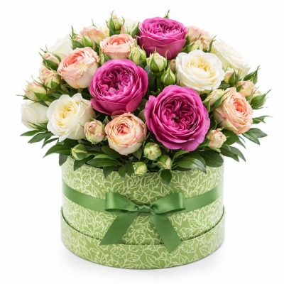 Цветы в коробке «Утренний жемчуг»