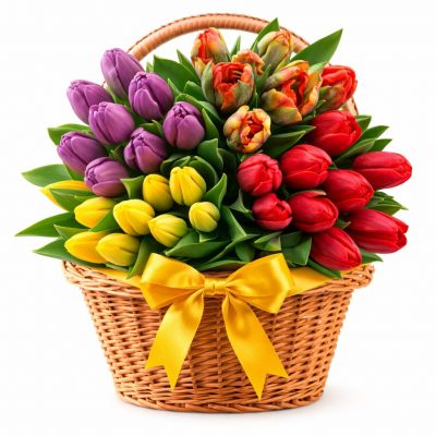 Цветы в корзинке «Микс тюльпанов»